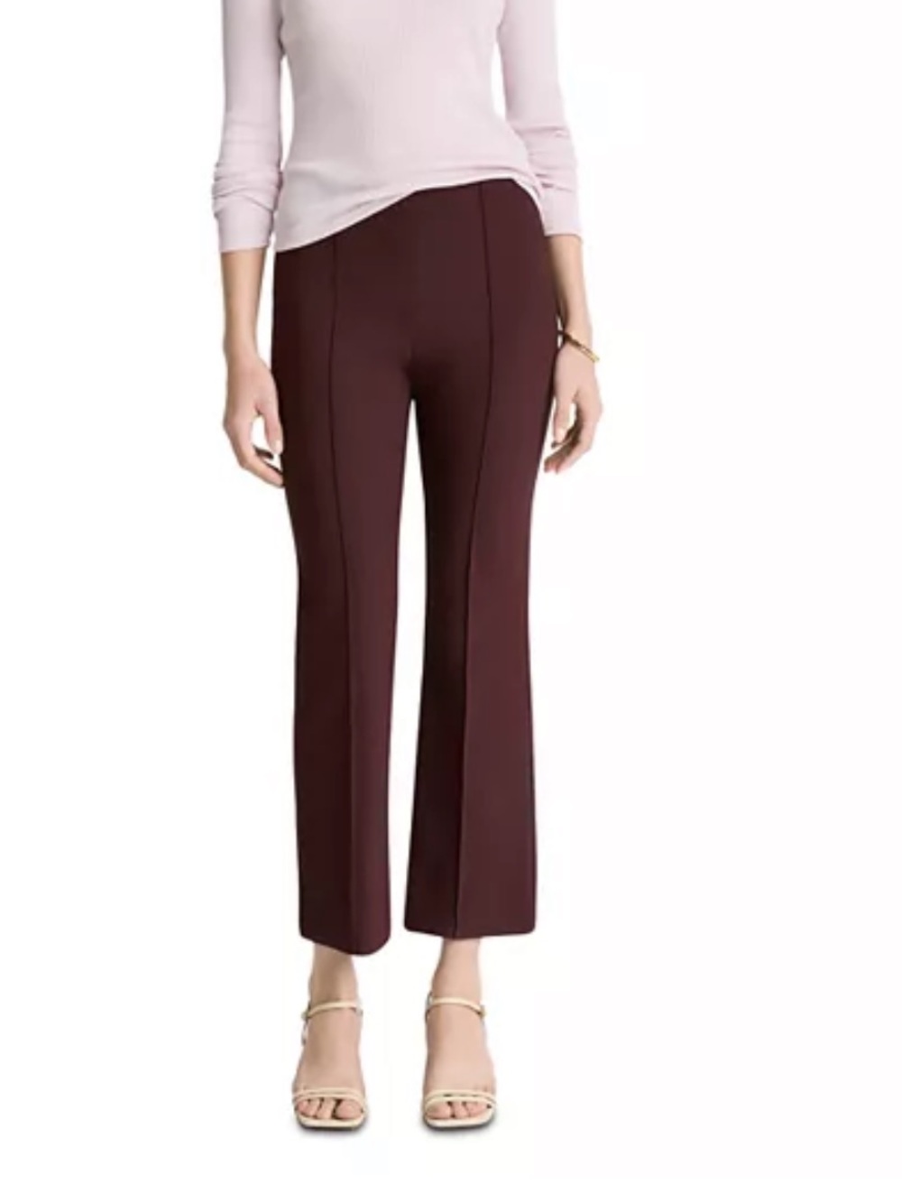 VINCE Mid Rise Pintucked Cropped Pants BURGUNDY XS oxblood burgundy trousers